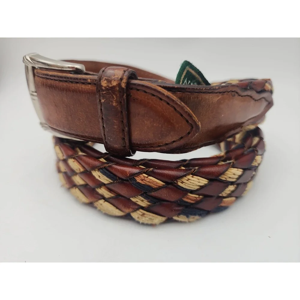 Vintage Cole Haan Woven Fabric & Braided Leather Belt 40/100 Mens 43